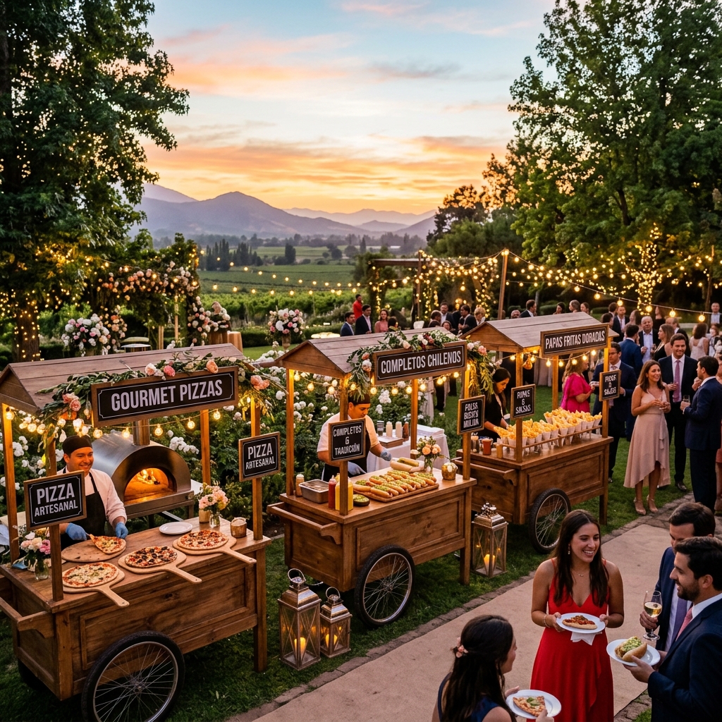 Carrito de comida gourmet P&P en un evento